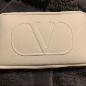 Valentino Ivory Cream Embossed Cosmetics Wristlet Clutch Bag